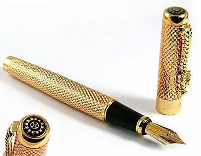 Gold Leaf Jinhao New Golden Dragon Red Crystal Eyes Fountain Pen(Ink Color - Multicolor)