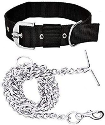 Sip Best High Quality Dog Collar+Steel Chain(Combo of 2) Dog Collar & Chain 150 cm Dog Chain Leash(Black, White)