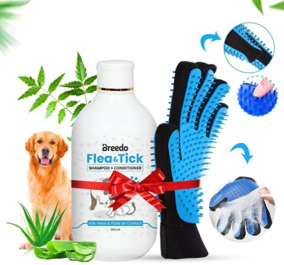 Breedo Dog Need (Combo of 2) Flea-Tick Shampoo Conditioner + Gloves Allergy Relief, Conditioning, Anti-fungal, Anti-microbial, Anti-itching, Anti-dandruff Natural Dog Shampoo(250 ml)