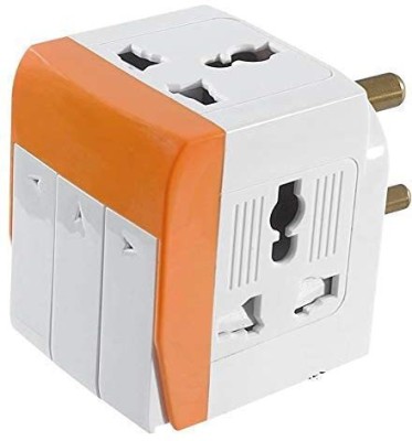 jihaan 3 Pin Universal Socket Multi Plug with Individual orange 3 way switched adaptor Three Pin Plug for Home, Office Desktop Computer, Three Pin Plug(Orange, White)