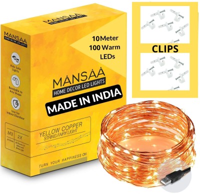 MANSAA® 100 LEDs 10.08 m Yellow, Gold Steady Water Drop Rice Lights(Pack of 1)