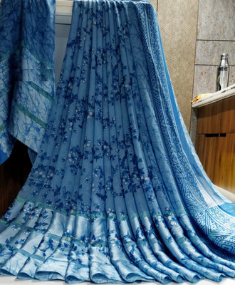 Fancy Fab Self Design Bandhani Georgette, Satin Saree(Light Blue, White)