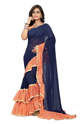 Arriva Fab Solid/Plain Bollywood Georgette Saree(Dark Blue)