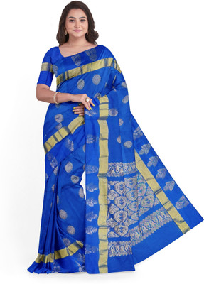 Jainithish Collections Self Design, Embellished Kota Doria Cotton Silk Saree(Blue)