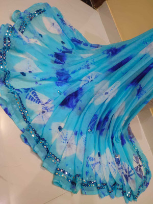 KHATRI AND SONS Dyed Bandhani Chiffon Saree(Blue)