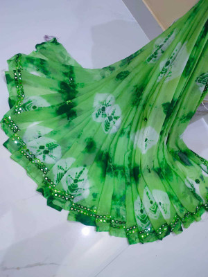 KHATRI AND SONS Dyed Bandhani Chiffon Saree(Green)