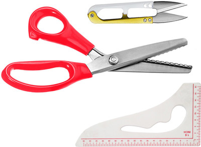 KYP Fashion Dressmaking Scissors Zig Zag Fabric Cutter Removing Threads Patterns Scale Sewing Kit