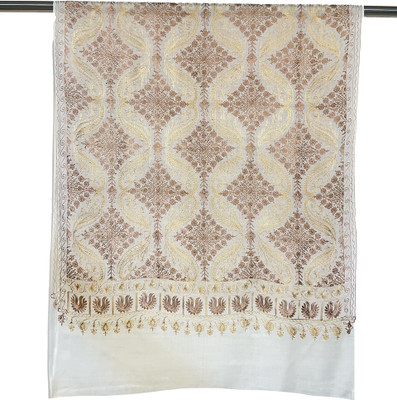 GAAH EXPORTS Wool Embroidered Women Shawl(White)