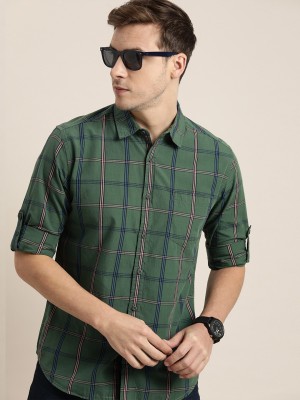 Moda Rapido Men Checkered Casual Green Shirt