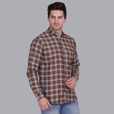 Voroxy Men Checkered Casual Brown Shirt