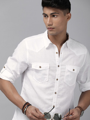 Roadster Men Solid Casual White Shirt