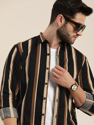 Moda Rapido Men Striped Casual Black Shirt