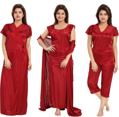 Noty Women Nighty Set(Maroon)