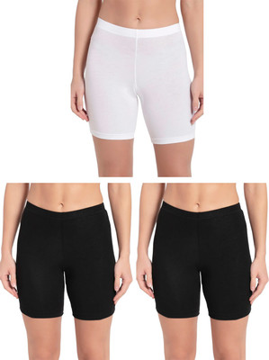 LUX Solid Women Black, White Cycling Shorts