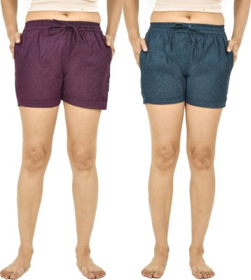 FABISHO Solid Women Purple, Dark Blue Regular Shorts