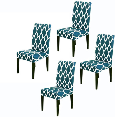 HOUSE OF QUIRK Polyester 1 Seater Chair Polka Cover(Pack of 4 Teal Blue)