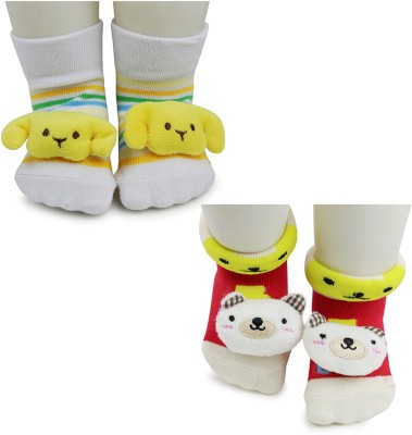 Baby Bloom Baby Bloom Baby Boys & Girls 0 To 2 Years 2 Pair Cotton Face Ankle Socks/ Booties(Toe to Heel Length - 12 cm, Yellow, White, Red)