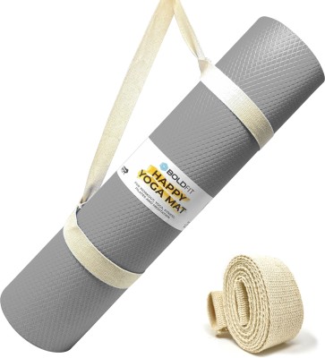 BOLDFIT Yoga Mat For Men Women & Kids Eva Exercise Mat For Gym With Cover Strap Mattress Grey 4 mm Yoga Mat