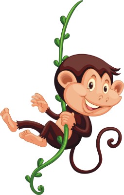 Design Decor 60.96 cm Hanging Monkey wall Sticker For Class Room & KIds Room _ 24x15_ Inch Self Adhesive Sticker(Pack of 1)