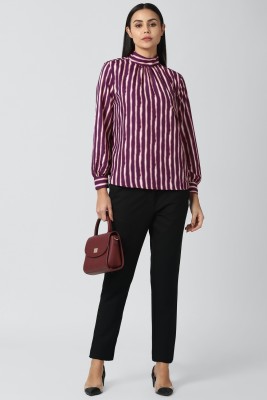 VAN HEUSEN Casual Striped Women Purple Top