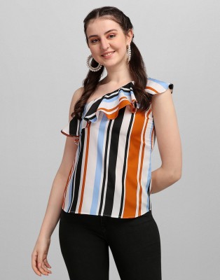 Selvia Party Printed, Geometric Print, Striped Women Multicolor Top