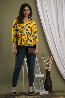 Surhi Casual Printed Women Yellow Top