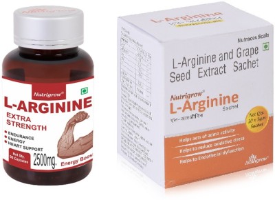 NUTRIGROW Combo pack of L-Arginine Sachet & Capsule (90 cap)/Muscle Building/Pre workout(2 x 45 Capsules)