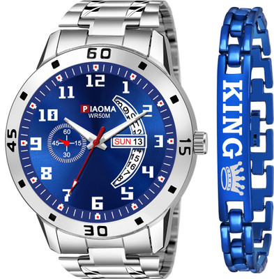 Piaoma PADPUR0507 Day And Date Functioning Combo Of King Printed Blue Bracelet High Quality Analog Watch  - For Men
