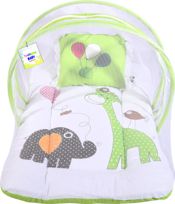 Toddylon New Born Baby Mosquito Net Bed With Cushioned Pillow Standard Crib(Fabric, Green)