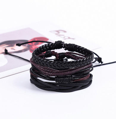 YELLOW CHIMES Leather Bracelet(Pack of 4)