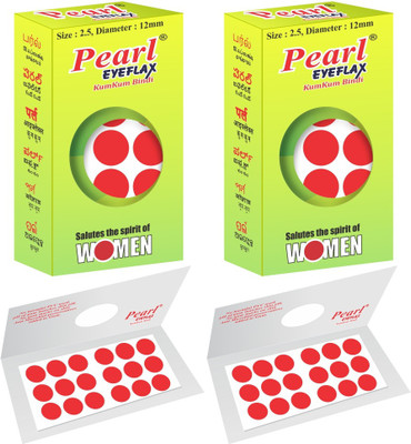 PEARL EYEFLAX Kumkum Bindi Red Round PACK OF 2 with 15 Flaps Each Box (Size 2.5 Diameter 12mm) Forehead Red Bindis(Stick On)