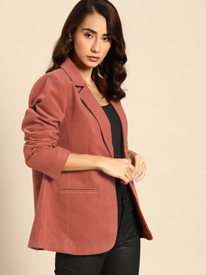 all about you Solid Single Breasted Casual Women Blazer(Purple)