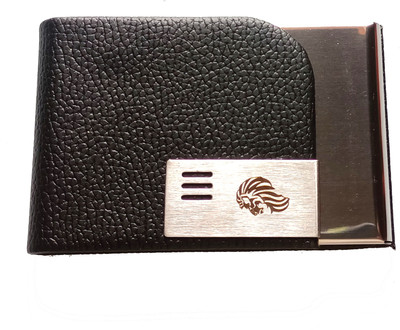 A-Mart™ Executive Leather Covered Magnetic Stainless Steel Visiting Card/Debit Credit Card Wallet With Steel Designer Plate Left Side Opening 24 Card Holder(Set of 1, Black)