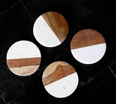 HandicraftStore Round Marble, Wood Coaster Set(Pack of 4)