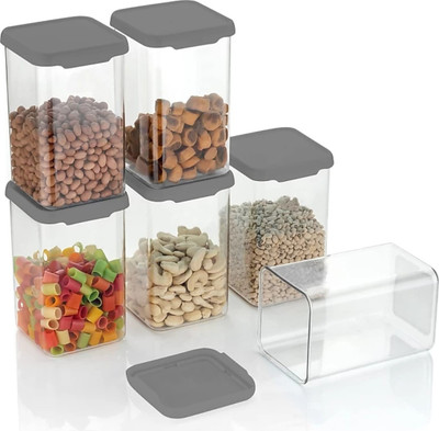 SKYHEART Plastic Grocery Container  - 1100 ml(Pack of 6, Grey)