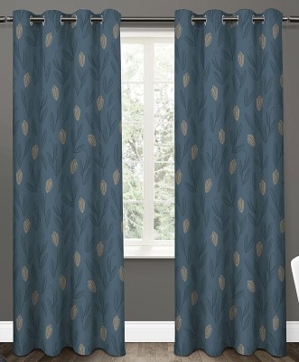 EVERSHNIE 214 cm (7 ft) Polyester Door Curtain (Pack Of 2)(Floral, Grey)