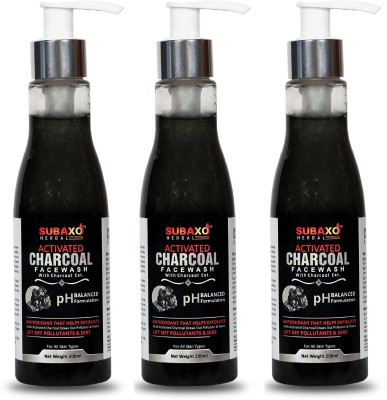 Subaxo Herbal Activated Charcoal  3 Pc Each 200 ml Face Wash(600 ml)