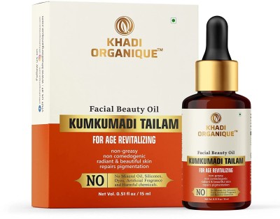 khadi ORGANIQUE Kumkumadi Tailam Face Glowing Oil Age Revitalizing ,Skin Lightening Natural Glowing Skin For Men & Women(15 ml)