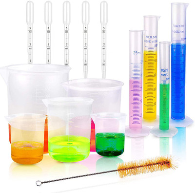 Spylx 4 sizes measuring cylinder, 5 sizes beakers, 5 Dropper & 1 cleaning brush Plastic Graduated Cylinder(250 ml)