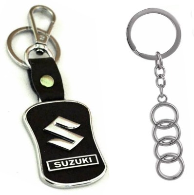 JAINSON MARTIN Combo of Audi Logo Metal & Suzuki Leather Hook Keychain Key Chain