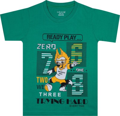 Luke and Lilly Boys Typography, Printed Cotton Blend T Shirt(Green, Pack of 1)