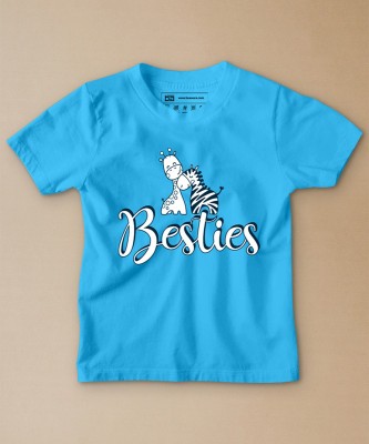 BE AWARA Boys & Girls Typography, Printed Pure Cotton Regular T Shirt(Light Blue, Pack of 1)