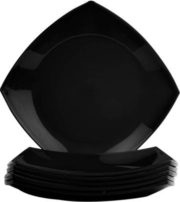 Mehul Plastic Square Shape Side/Half Plates Set, Food Grade, Set of 6, Black Color Quarter Plate