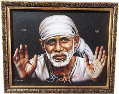 S A Gifts Shirdi Sai Baba Wall Hanging Matte Finish Sparkle coting Religious Frame