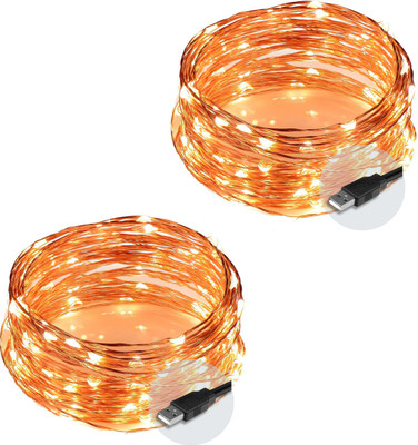 RAAGMANSAA 50 LEDs 5 m Yellow Steady String Rice Lights(Pack of 2)