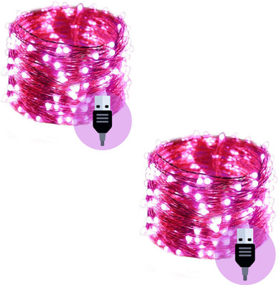 RAAGMANSAA 50 LEDs 5 m Pink Steady String Rice Lights(Pack of 2)