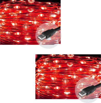 RAAGMANSAA 20 LEDs 2.01 m Red Steady String Rice Lights(Pack of 2)