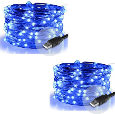 RAAGMANSAA 20 LEDs 2.01 m Blue Steady String Rice Lights(Pack of 2)