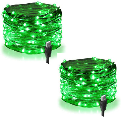 RAAGMANSAA 50 LEDs 5 m Green Steady String Rice Lights(Pack of 2)