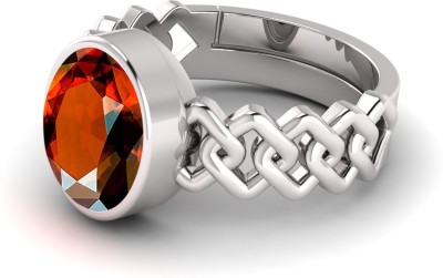 TODANI JEMS 14.25 Ratti Brown Adjustable Hessonite Garnet/Gomed Ring for Men and Women Metal Garnet Silver Plated Ring